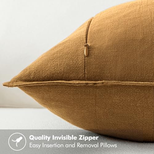 Image of MIULEE Decorative Linen Euro Sham Pillow Covers 22x22 Inch Hazel Boho Farmhouse Neutral Couch Throw Pillows for Bed Pack of 2 Accent Modern Pillowcase Sofa Livingroom Home Decor