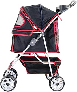 Carrinho de Cachorro Capa Chuva e Vento Cachorro de Estimação Carrinho de Carrinho de Cachorro com Suspensão Grande Giratório em 360 Graus Porta Copos Cesta de Armazenamento Carga Dentro de 20 kg (F)