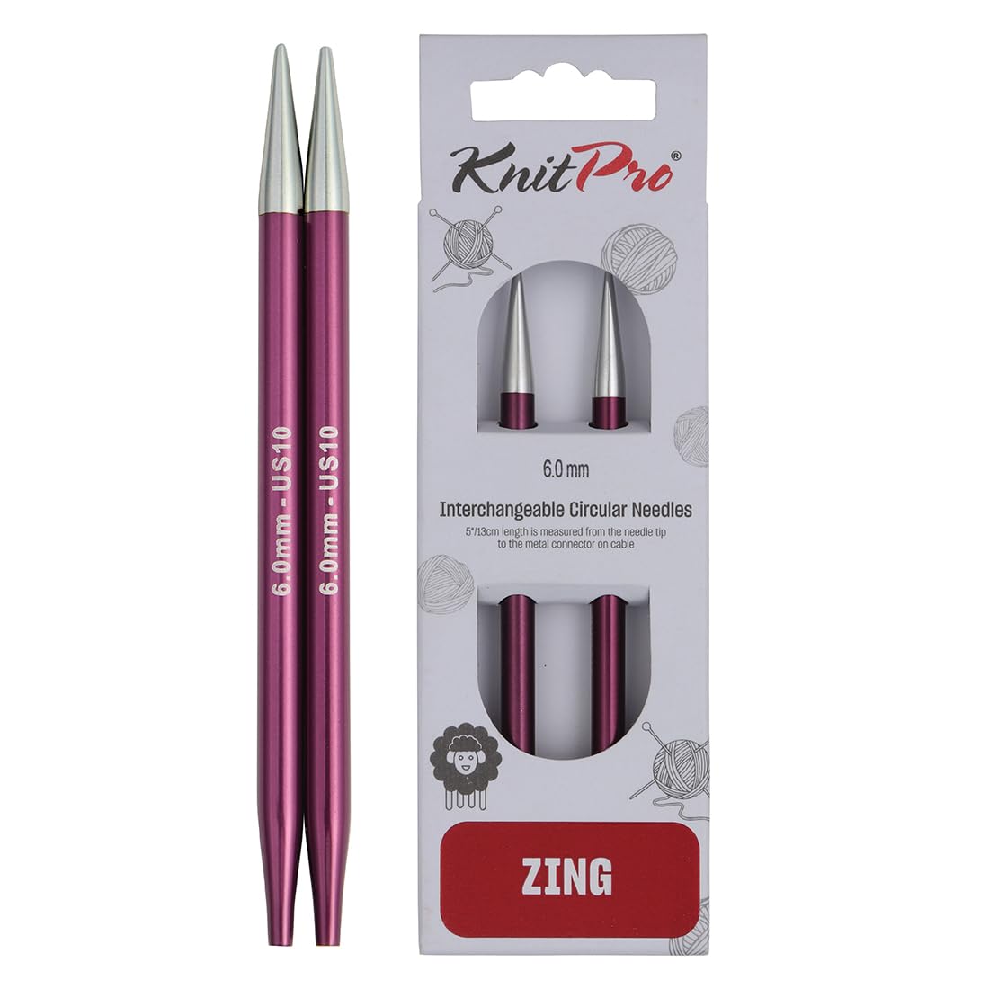 KnitPro Zing Interchangeable Circular Needles 4" (10cm) | 6.00mm