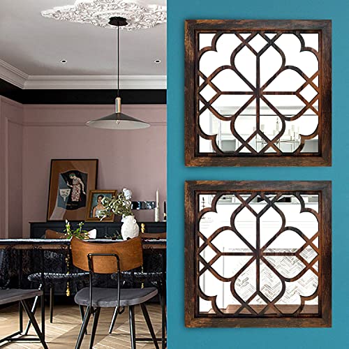Wocred 2 Pcs Square  Wall Mirror,Gorgeous Rustic Farmhouse Accent Mirror,Caramel Color Entry Mirror For Bathroom Renovation,Bedrooms,Living Rooms And More(12”X12”) #TOP2