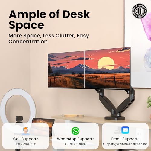 Image of White Mulberry |DIY| Economical Gas Spring Monitor Arm | Desk Mounted Monitor Stand for 15-32 Inch Monitors |9Kg Screen Capacity| VESA 75X75&100X100 | Adjustable Metal Desk Monitor Mount-(Dual Screen)