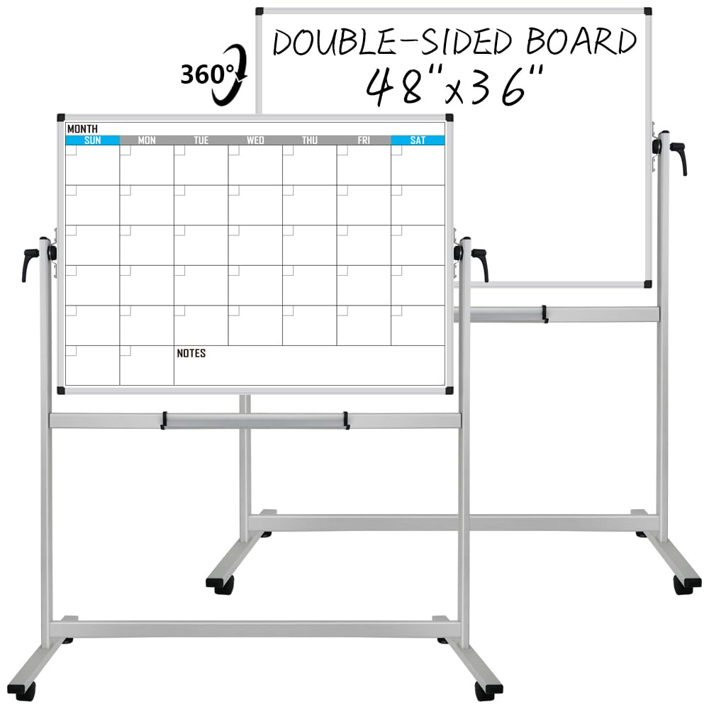 XBoard Magnetic Mobile Whiteboard, Double Sided Magnetic Dry Erase White Board on Wheels, Large Portable Easel with Stand and Aluminium Frame for Home