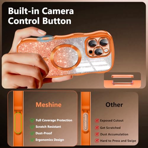 Meshine for iPhone 16 Pro Max Case,[Compatible with MagSafe][Build-in Camera Lens],Magnetic Curly Wavy Frame Shockproof Cute for Women Girls Cover for Apple iPhone 16 Pro Max 6.9 Inch,Glitter Orange - image 5