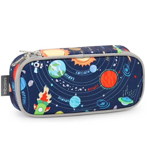 Image of mibasies Boys Pencil Case for Kids, Multi-Slot Pencil Pouch, Galaxy LightGray