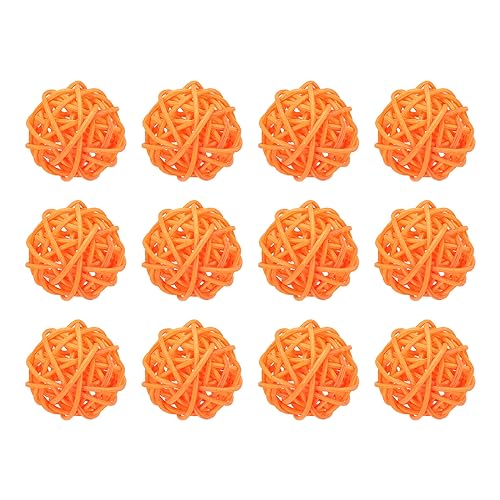 uxcell 12 Pcs Wicker Rattan Balls 1.6 Inch Rattan Decorative Balls for Centerpiece Bowls Vase Fillers Home Decor Orange