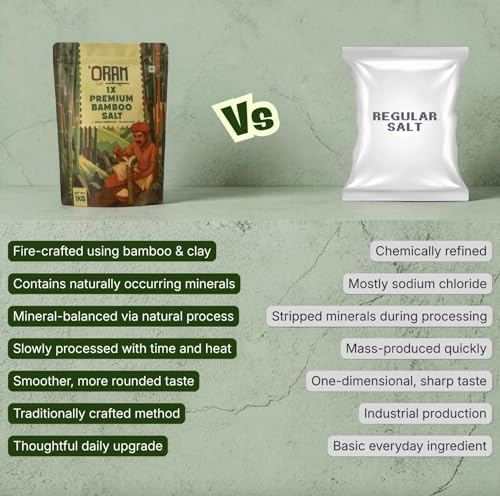 Image of Oram Bamboo Salt 1Kg - 1x Fired | Natural Sea Salt Roasted in Bamboo at 800C | Rich in Potassium, Magnesium & Calcium | No Additives | Non-Iodised | FSSAI Certified | Premium Everyday Cooking Salt