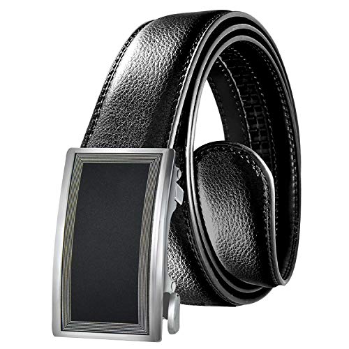 Men's Belt, Black Genuine Leather Dress Belt for Men with Automatic Buckle, Handmade Ratchet Belt Men, Trim to Fit