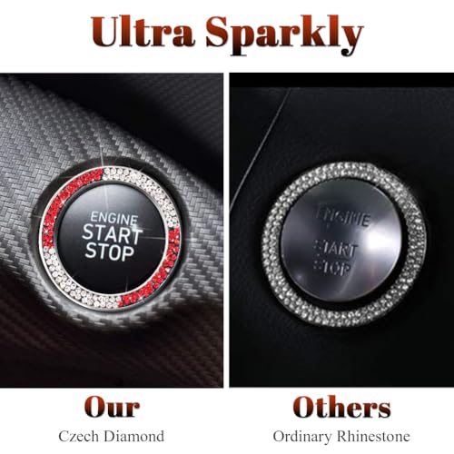 Image of ToBeQueen White and Red Bling Push to Start Button Ring Emblem Sticker, Crystal Diamond Rhinestone Start Buttone Cover Car Decor, Red and White Car Accessories for Women