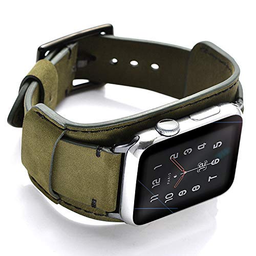Bracelet Apple Watch 42 mm 44 mm en cuir véritable vert armée