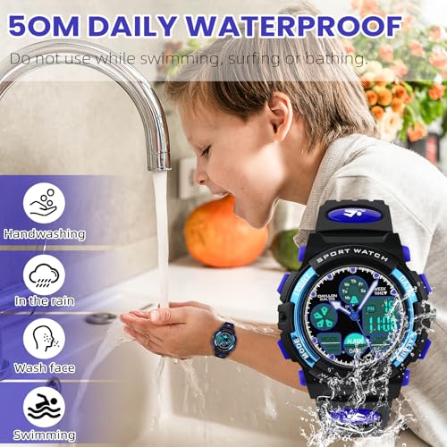 Image of Dayllon Boys Watch,Kids Watch for 5-15 Year Old Boys,Digital Sport Outdoor Multi Function Waterproof with LED Alarm Calendar Analog Watch for Kids Gifts