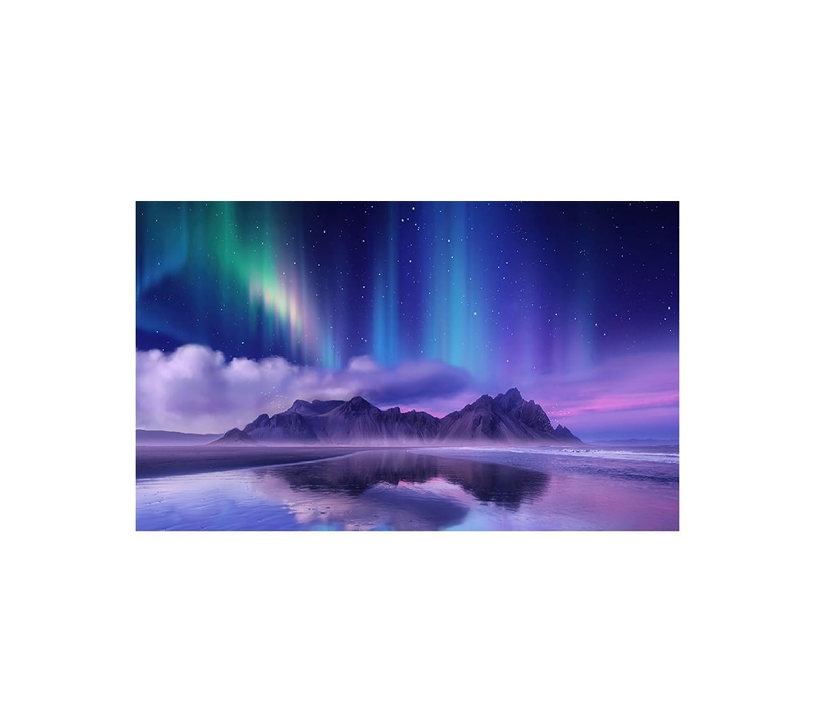 Poster Aquarium Autocollant de Fond d'aquarium en PVC, Motif aurores boréales dans Les Montagnes, Papier Peint 3D(60x90cm)