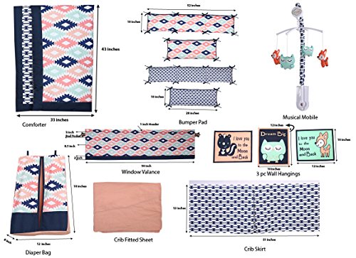 image for Bacati Aztec Girls 10-Piece Nursery-in-a-Bag Girls Crib Bedding Set wi