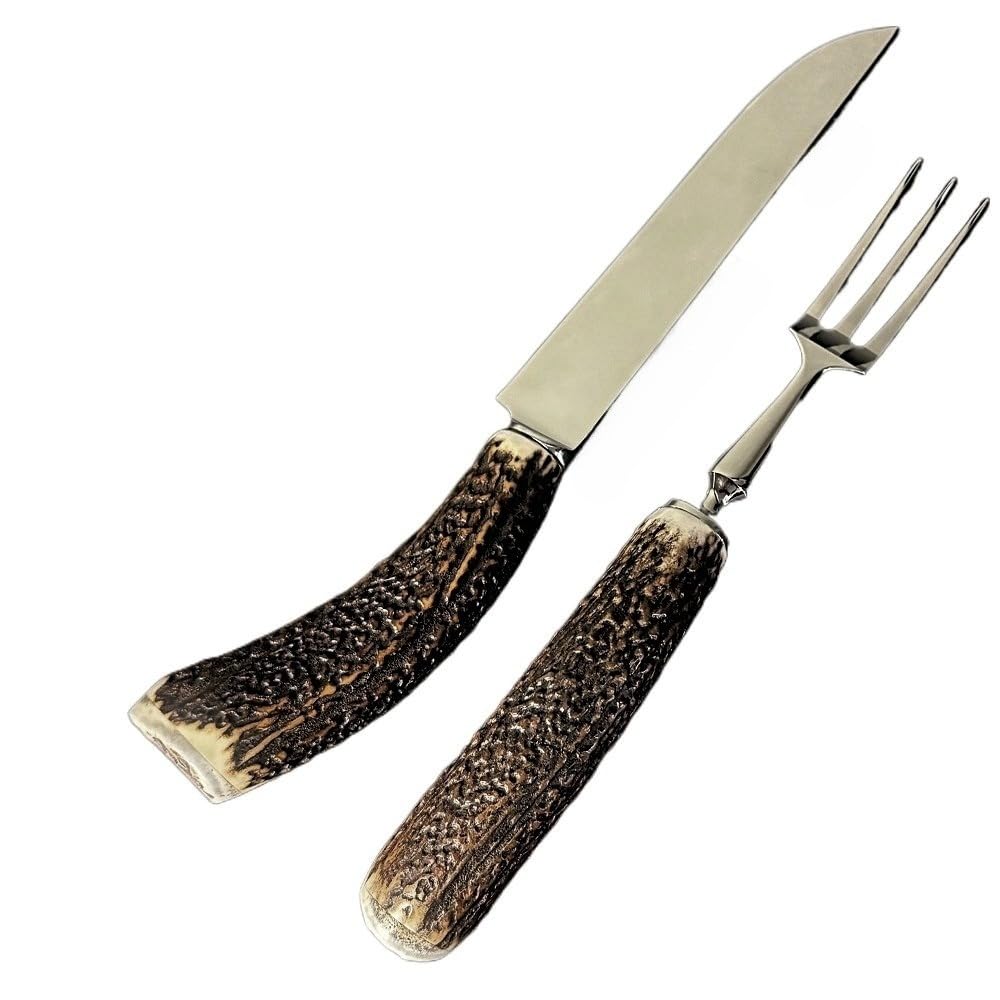 Set coltello e forchetta grandi con vero corno di cervo. caccia. 17360701