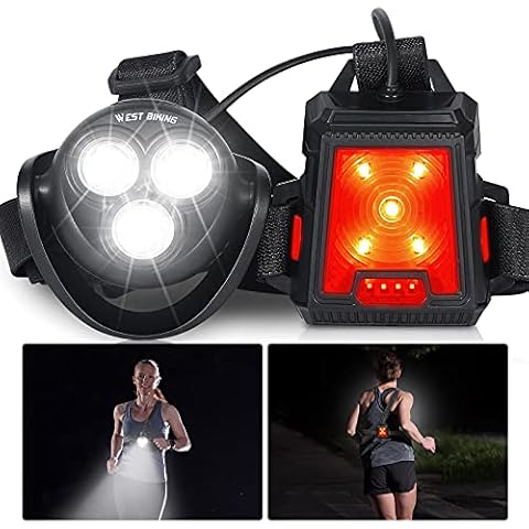 ICOCOPRO Run Light, Running Light for Runners -500 Lumens, 360°Adjustable Beam, IPX4 Waterproof - USB Rechargeable LED Chest Lamp Body Torch with Rear Safety Warning (3 Beads) Cover