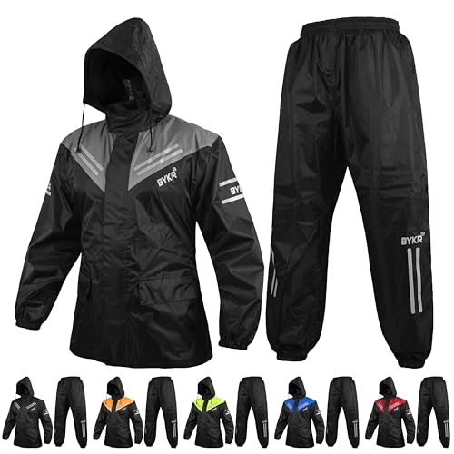 BYKR Trajes de lluvia impermeables para motocicleta para hombres y mujeres, 2 piezas, transpirables y resistentes al viento, protección contra el clima húmedo, Gris, Small