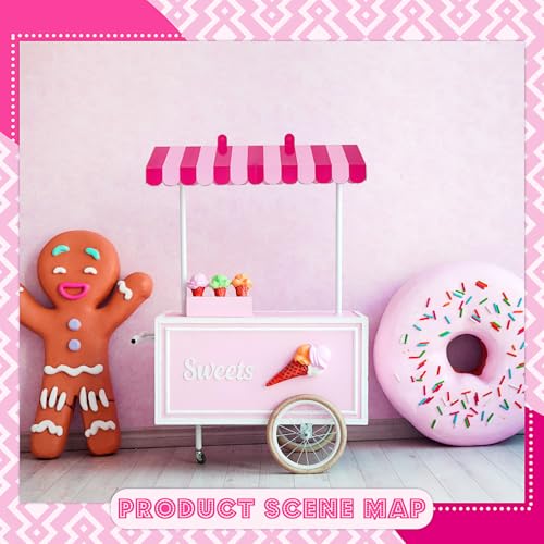 Image of Boao 4 Pcs 3D Cardboard Awning Decor,Rose Pink and Pink,Striped Style | Paper Awning, Circus Carnival Theme, For Bulletin Board, Lemonade Stand, Bakery & Ice Cream Truck, Wall Window Backdrop