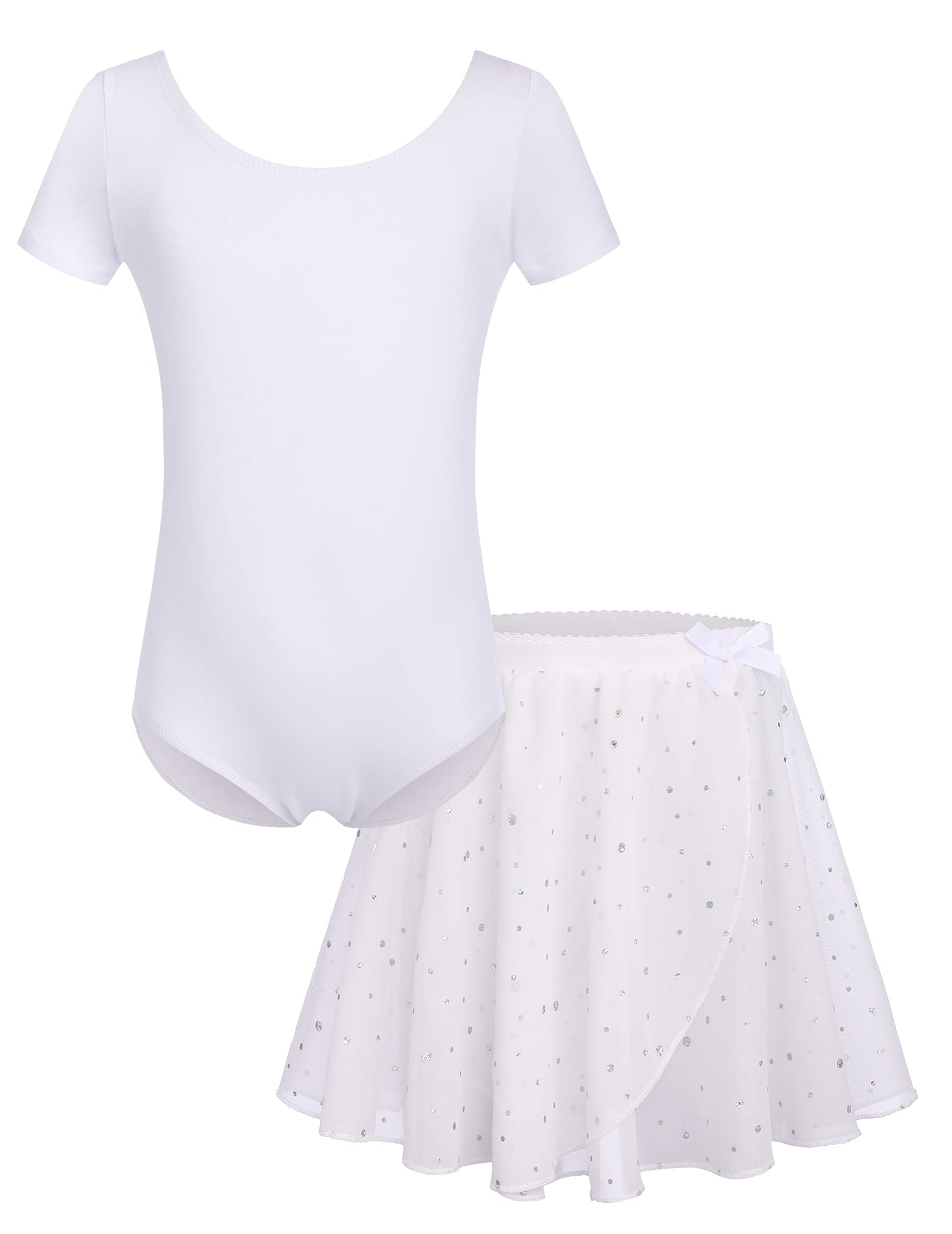 Bricnat Mädchen Ballettkleidung Ballettkleid Kinder Balletttrikot Kurzarm Langarm Tanzbody Tanzkleid aus Baumwolle mit Chiffon Rock Tütü 2-10Jahre