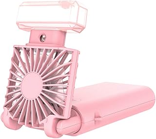 Ręczny wentylator do mgiełki przenośny wachlarz ręczny - mini wentylator zasilany na baterie, składany osobisty wentylator podróżny z chłodzącym nawilżaczem na kemping, do biura, na zewnątrz, różowy
