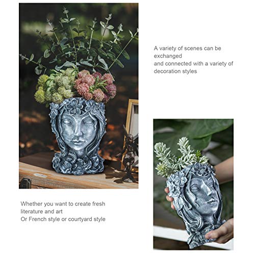 Fovern1 Goddess Head Design Succulents Flower Pot, Lady Face Planter Pots With Drainage Hole, Head Planter Pot Succulent Planter Resin Planter For Indoor/Outdoor Plants Home And Garde (Grey) #TOP2