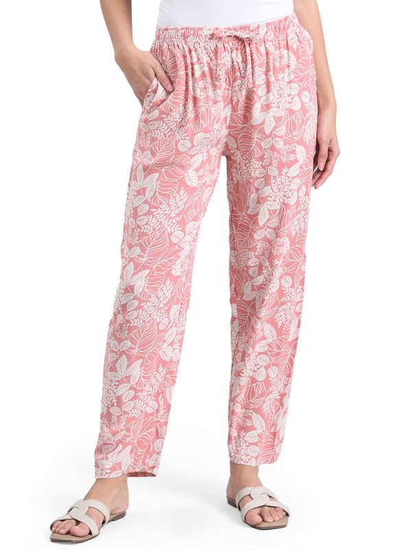 Image of GO COLORS Women Printed Woven Viscose Mid Rise Lounge Pants
