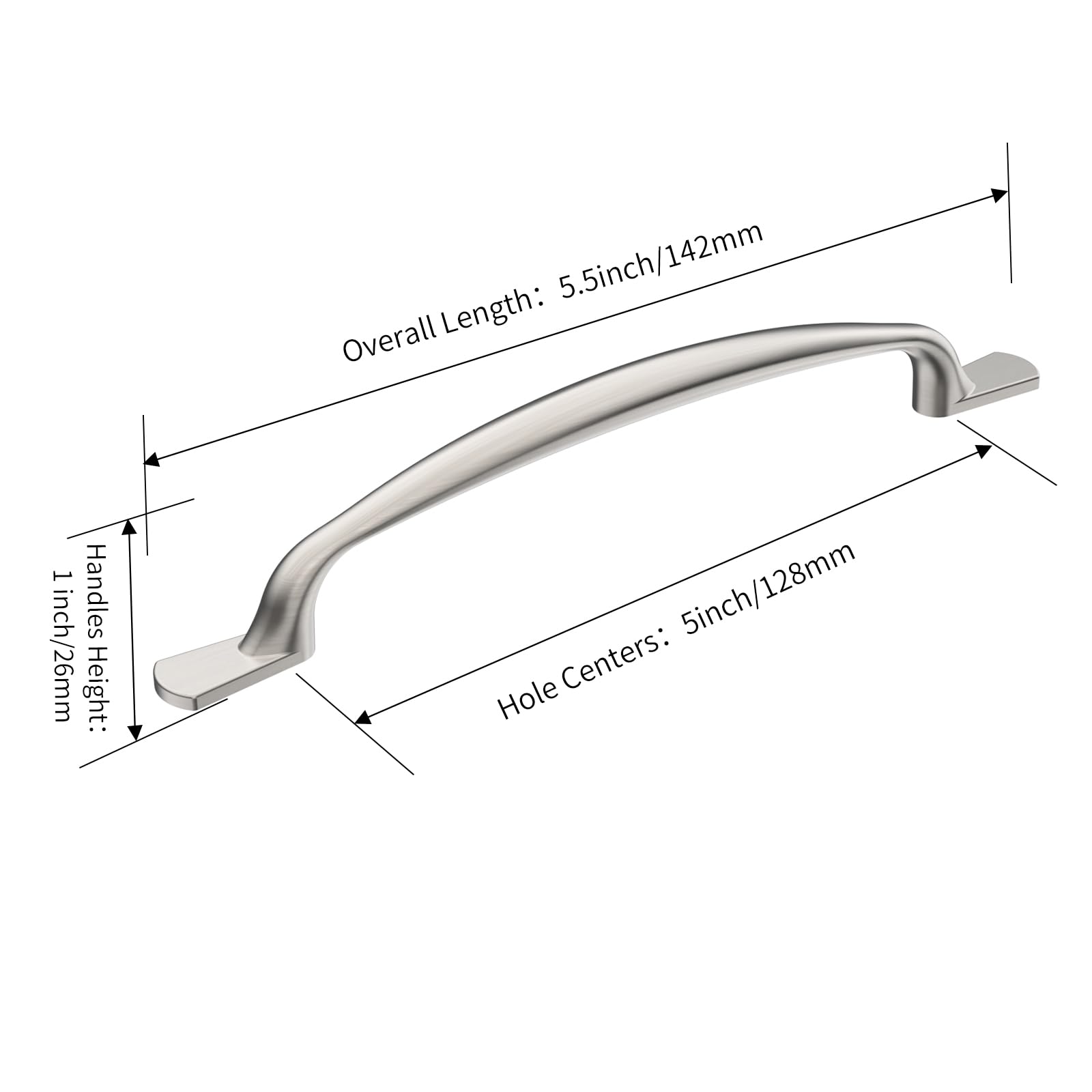 Furniware Pack of 10 Cabinet Handles - 128mm(5 Inch) Hole Center Brushed Nickel Cabinet Pulls for Kitchen Doors - Image 4