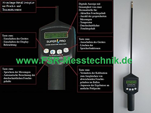 Preisvergleich Produktbild Feuchtemessgerät Kombi Temperatur Feuchte Feuchtemesser Digital Heu Stroh 1018