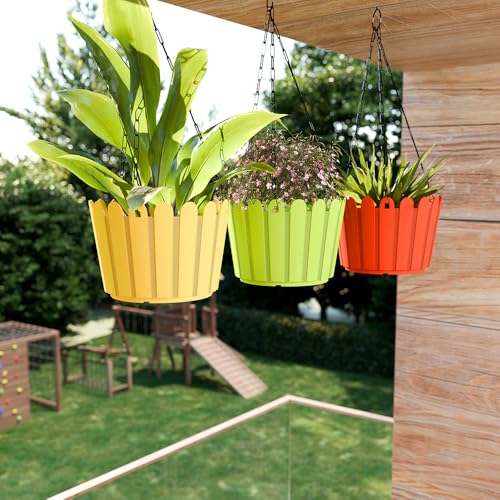 Image of YUCCABE ITALIA SHERA Hanging Fence 8 INCH Planter Pot Plastic Flower Hanging Pots for Home Decoration Sutiable for Indoor and Outdoor (Green, Pack of 3)