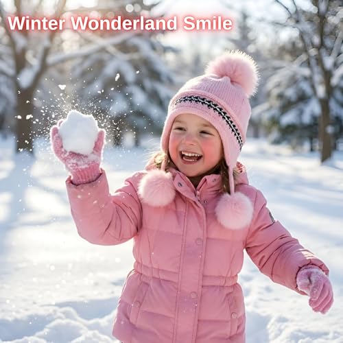 Image of Kraptick Children's Winter Cap: Velvet Thick Warm Woolen Knit Hat with Ear Protection for Children Stylish Korean Beanie with Long Pompom Ears & Fleece Lining Perfect for Winter -4