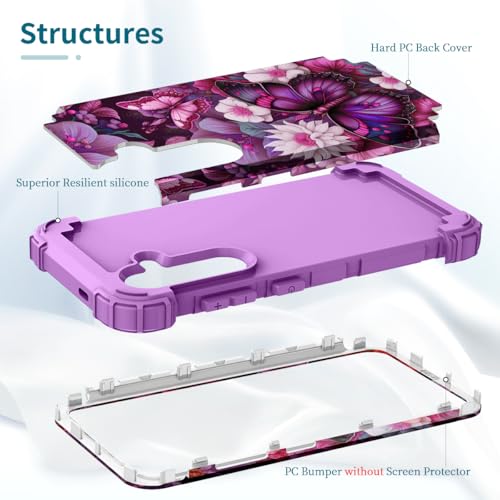 PIXIU Unique Flower Pattern Compatible with Samsung Galaxy S24 Plus 5G case, Heavy Duty Dual Layer Shockproof Full-Body Protective Sturdy Hybrid Cute Rugged Case for Women,Girls,Kids-Butterfly by PIXIU - Used condition - Image 7