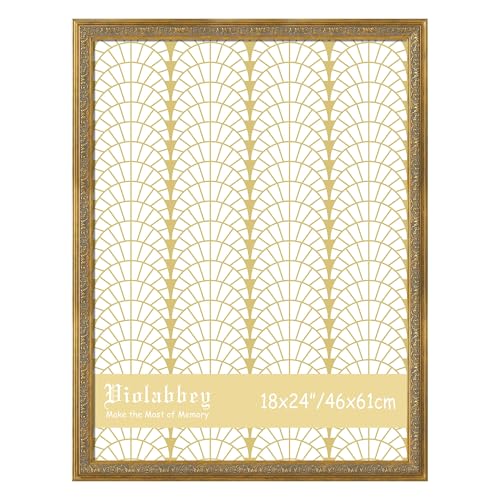 Image of VIOLABBEY 18x24 Poster Frame Gold, Vintage Frames Ornate without Mat | Gold Picture Frames, Vintage Antique Design for Wall Hanging, HD Plexiglass, Wall Decor