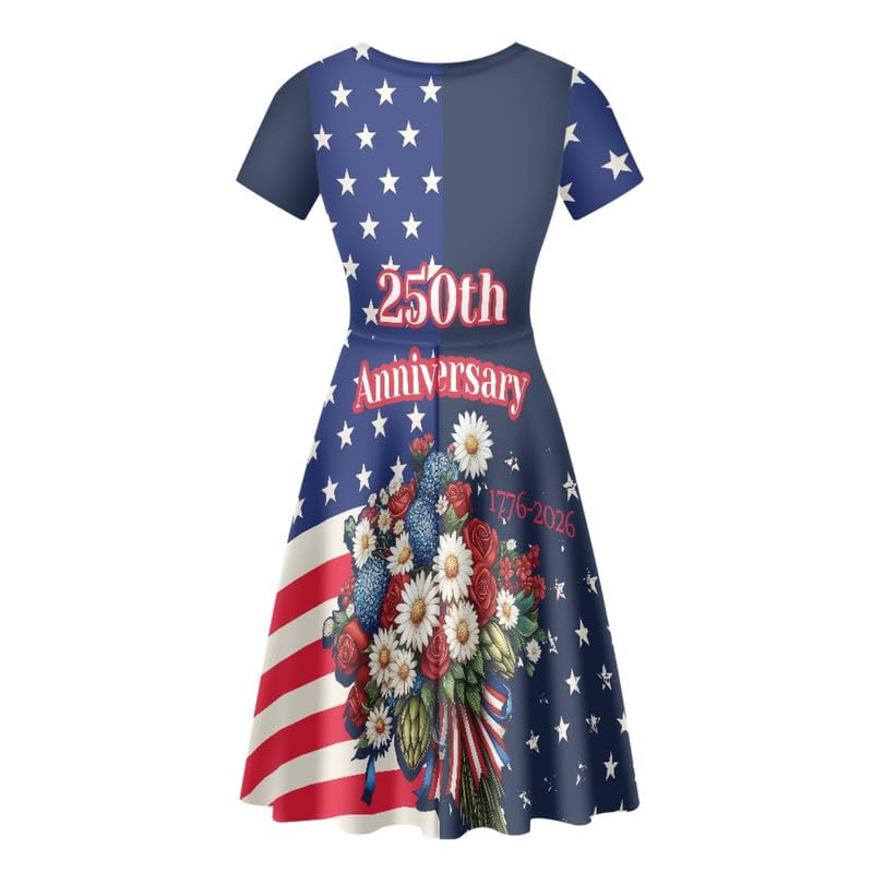 Image of Irisjudy T Shirt Dress for Women Short Sleeve Girls Short Sleeve Dress Plus Size, O Neck Knee Length Midi Dress for Ladies