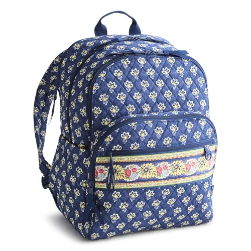 Image of Vera Bradley Women's Premium Cotton Large Bancroft Backpack - 15 inch Laptop & Trolley Sleeves - Maison Blue, 28L