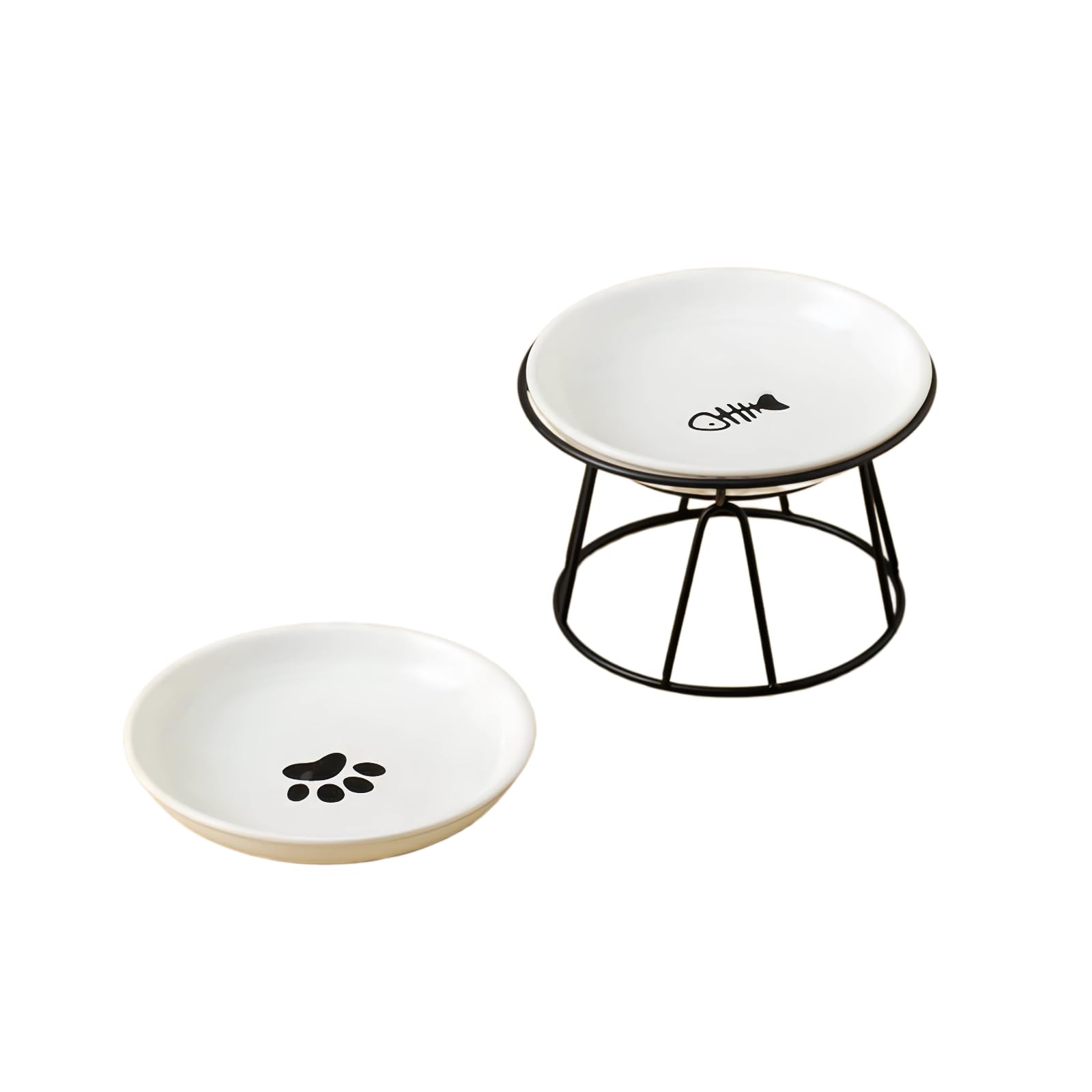 2 Cuencos para Gatos de Cerámica con Soporte de Metal,Comedero para Gatos Elevado de Cerámica,Antivómito,Comedero con Protección Cervical,Es una Opción Ideal para Guardar Comida y Agua