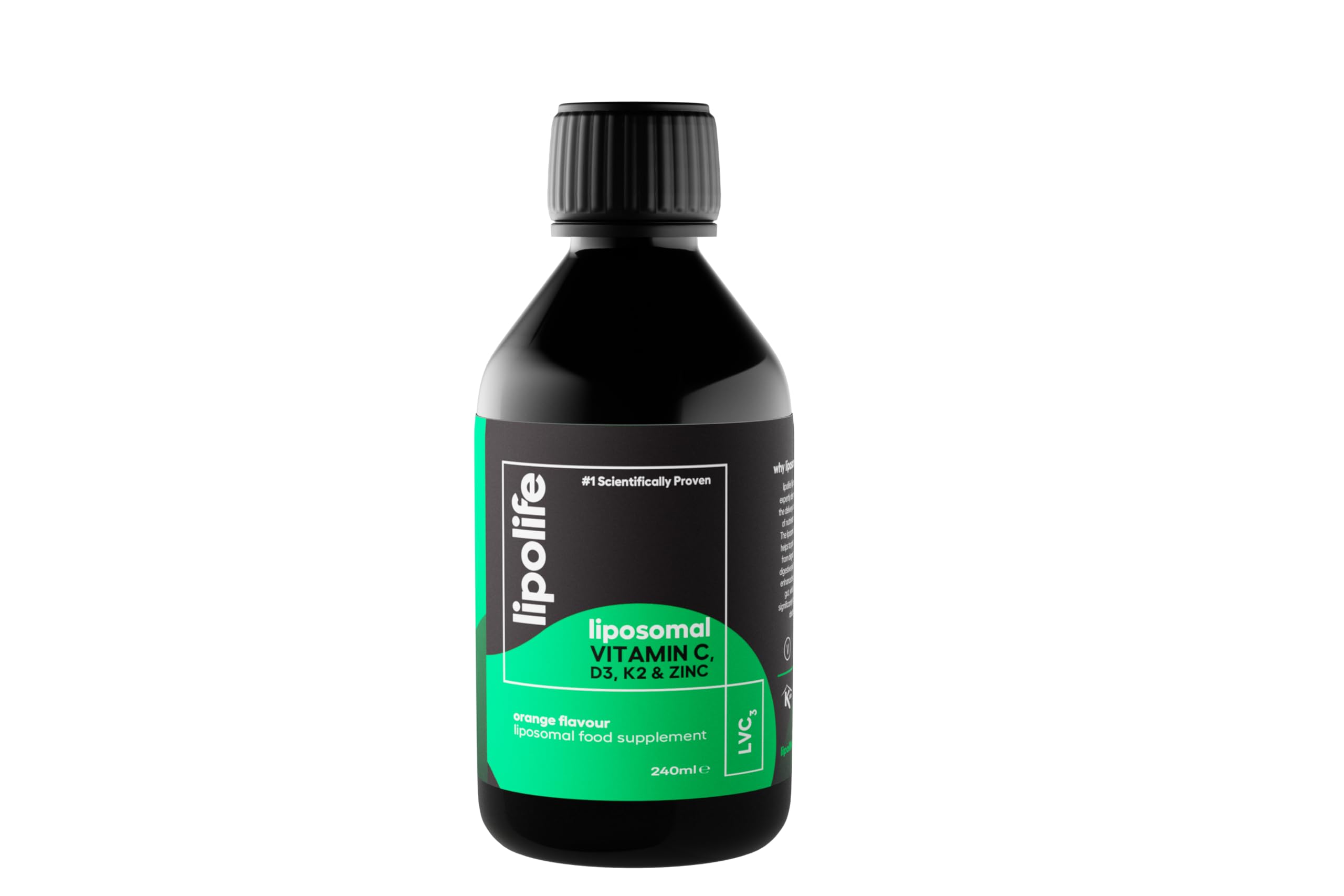 Liposomal Vitamin C, D3, K2 Plus Zinc. Liquid Immune Support with high Absorption. Vegan. Made in The UK. lipolife liposomal Supplements, #1 scientifically Proven.