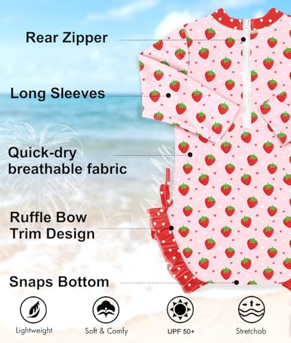 Image of BesserBay Baby Girl Swimsuit UPF 50+ Long Sleeve Zipper Snaps Bottom One Piece Rash Guard 0-36 Months