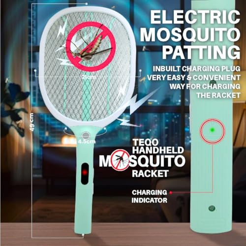Image of TEQO Mosquito Bat with Light Heavy Duty | Rechargeable Electric Fly Swatter | Mosquito Killer Racket with Long Backup Battery, 6 Months Warranty (Multicolor)