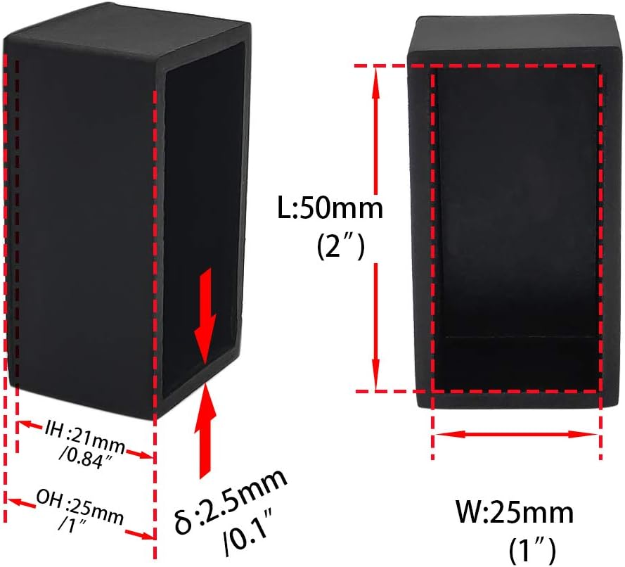 Chair Leg Protectors,Chair Leg Floor Protectors, Chair Leg Caps Furniture Table Covers Flexible Non-Marking PVC Square Chair Leg Floor Protectors(25 * 50mm)