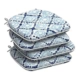 DYTXIII Set of 4 Outdoor Chair Cushions with Ties,Water Repellent Patio Chair Pads 17'x 16' for Outdoor Furniture,Round Corner Seat Cushions for Garden Yard Kitchen Boho Geometry Blue