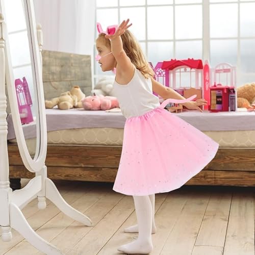LIURFLNC Schwein Kostüm Set Schwein Ohren Nasen Schwanz, Rosa Schwein Haarreif, Schweinemaske für Karneval, Halloween