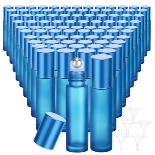 Image of Sumind 150 Pcs Frosted Glass Roller Bottles 10 ml, Frosted Dark Blue, 10 ml