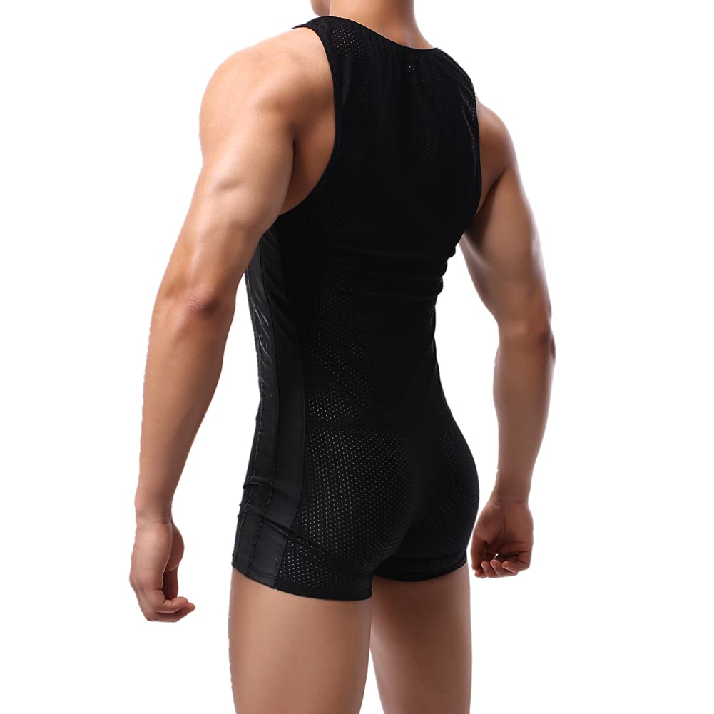 Męski podkoszulek zapaśniczy sportowy trykot body siłownia odzież sportowa podkoszulka, A-Czarny, XL