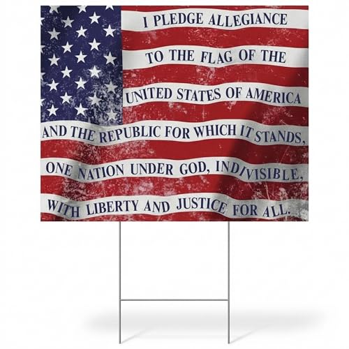 Anderson’s 17x12.5" I Pledge Allegiance to the Flag Yard Sign, Double‑Sided High‑Visibility Safety Sign with 15" H‑Stake for Neighborhood Streets, Driveways and Community Areas