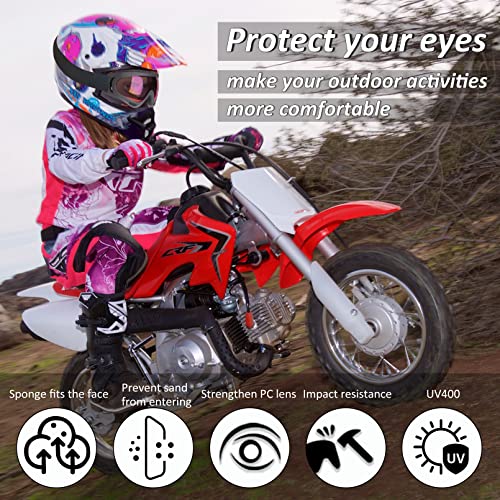 Image of Motorcycle Goggles 2 Pack with 2 Pack Neck Breathable Bandana | ATV Dirt Bike Eyewear, Motocross Riding Goggles, MX Racing Windproof Goggles, UV400 Anti-Fog, Adult Youth Kids