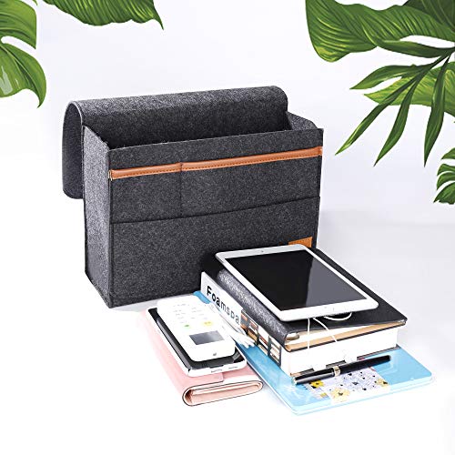Bedside Caddy Pocket, Felt Hanging Storage Organizer, Home Sofa Desk Bed Storage Bag for Sorting Magazine, Phone, Earphone, Remote, Glasses, Pen, Dark Grey - Image 4