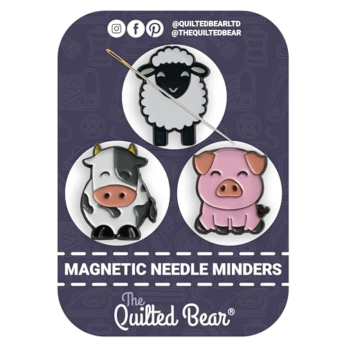 The Quilted Bear Needle Minder - Needle Minder Magnet for Keeping Sewing & Embroidery Needles, Cross Stitch Needles Safe When Stitching Cross Stitch Supplies & Embroidery Supplies (Sheep, Cow & Pig)