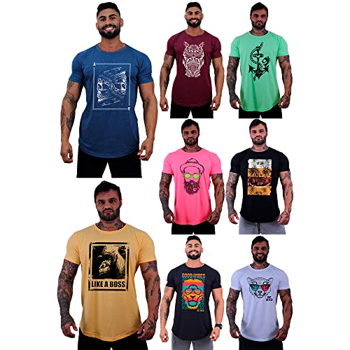 Kit 8 Camiseta Masculina LongLine MXD Conceito Básicas Slim Manga Justa Verão Academia Musculação Tr