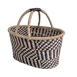シーグラスかごバスケットかご 籠 カゴバスケット picnic basket 収納 持ち手 シーグラス ハンドル 荷物入れ 洗濯かご リビング収納 ピクニック バスケット おしゃれ オーバルSGA-203S (ブルー, S)