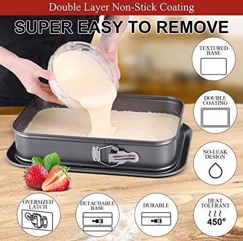 Kenond Large Springform Cake Pan, 14 X 11-Inch Rectangle Cheesecake Pan, Tiramisu Bakeware With 50Pcs Wax Paper, 3Pcs Spatula Set, Non-Stick Baking Pan Mold Leakproof #TOP2