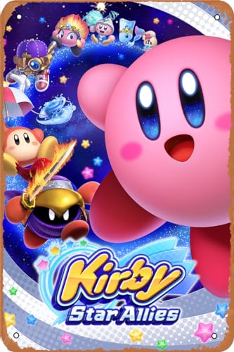 Kirby Star Allies - Póster vintage de metal para pared, diseño retro de la placa de la pared, 20 x 30 cm