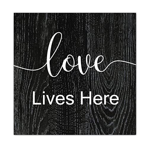 Tollyee Wooden Signs With Saying Love Lives Here Wood Plaque Wall Hanging Sign Positive Word Quote Wood Sign For Home Cabin Front Door Outdoor Decoration 10"X10" #TOP12